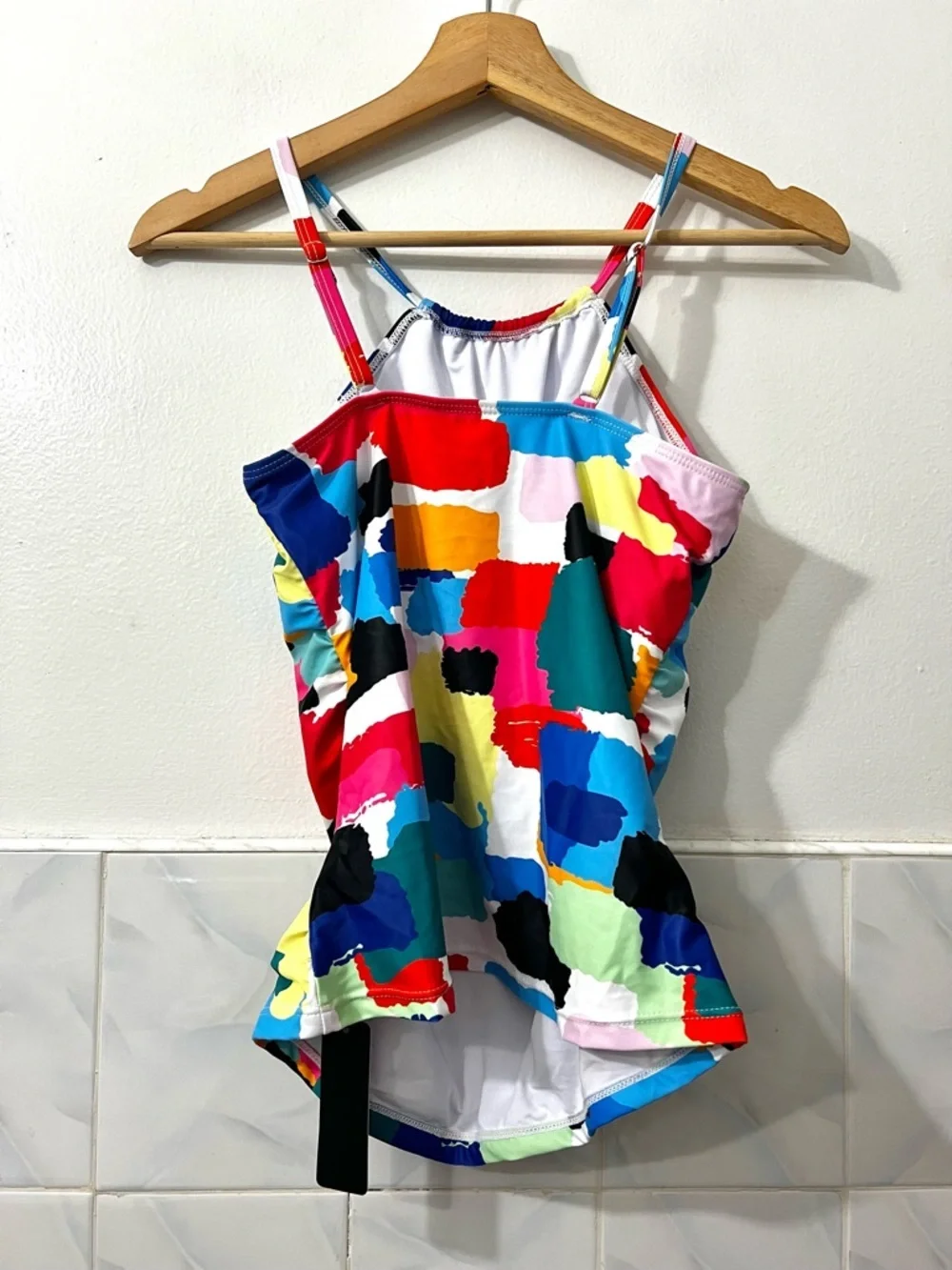Tempt Me XS Abstract Color Block High Neck Tankini Swim Top Beach Vacation